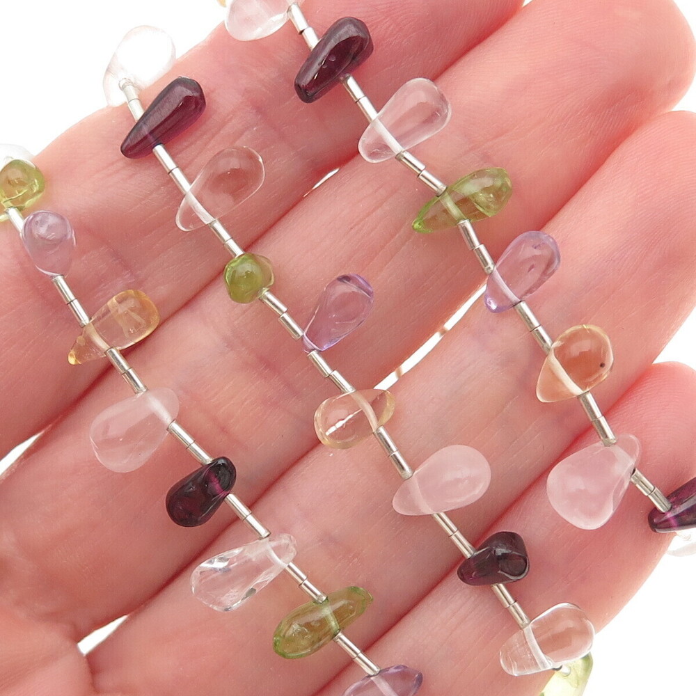 925 Sterling Vintage Amethyst Citrine Peridot Tourmaline & Quartz Necklace 16"